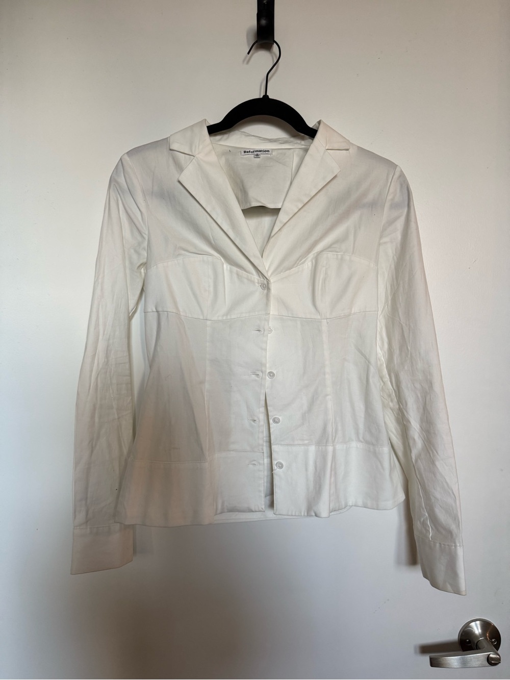 Reformation White Button-Front Collared Shirt